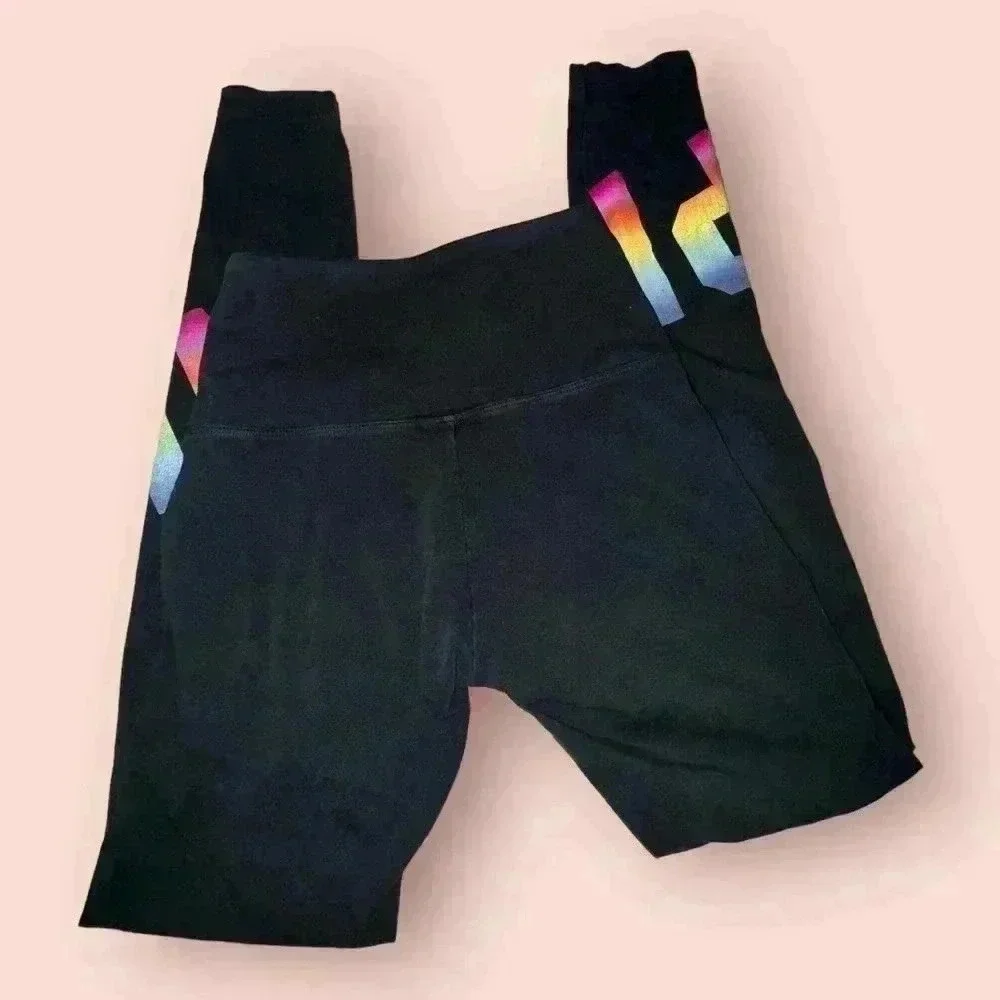 PINK Victoria's Secret Yoga Leggings Women's XS colorful logo bottom - Picture 2 of 3